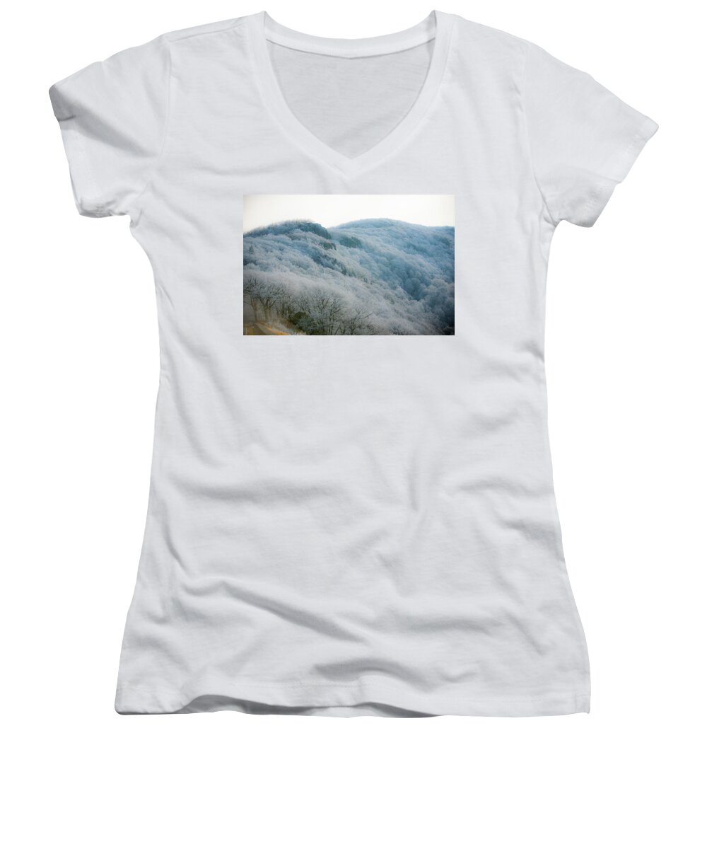 Blue Ridge Women's V-Neck featuring the photograph Soft Hoarfrost by Mark Duehmig