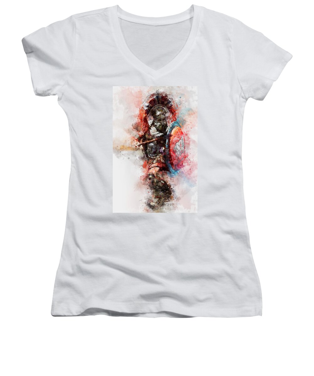 Spartan Warrior Women's V-Neck featuring the painting Spartan Hoplite - 38 by AM FineArtPrints