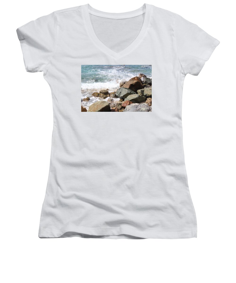 St. Thomas White Water Women's V-Neck featuring the photograph St. Thomas White Water by Barbra Telfer