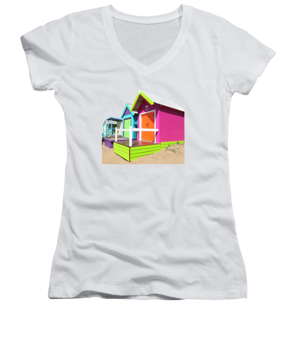 Beach Boxes Women's V-Neck featuring the photograph Sugar Shack by Linda Lees