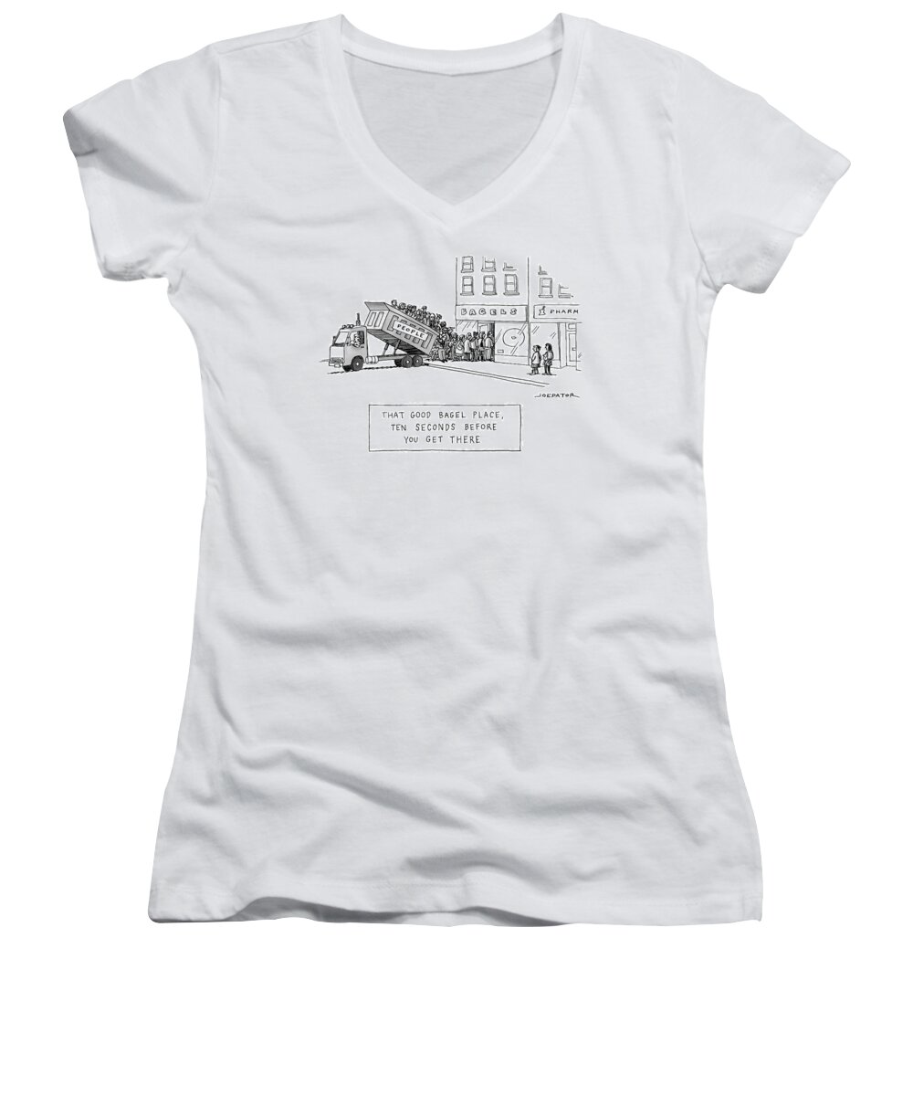 That Good Bagel Place Women's V-Neck featuring the drawing That Good Bagel Place by Joe Dator