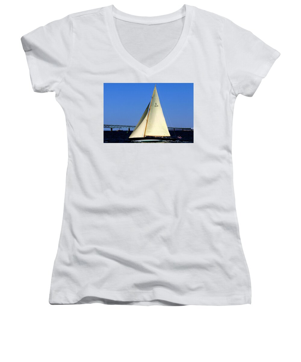 Tom Prendergast Women's V-Neck featuring the photograph The 12 Meter Newport by Tom Prendergast