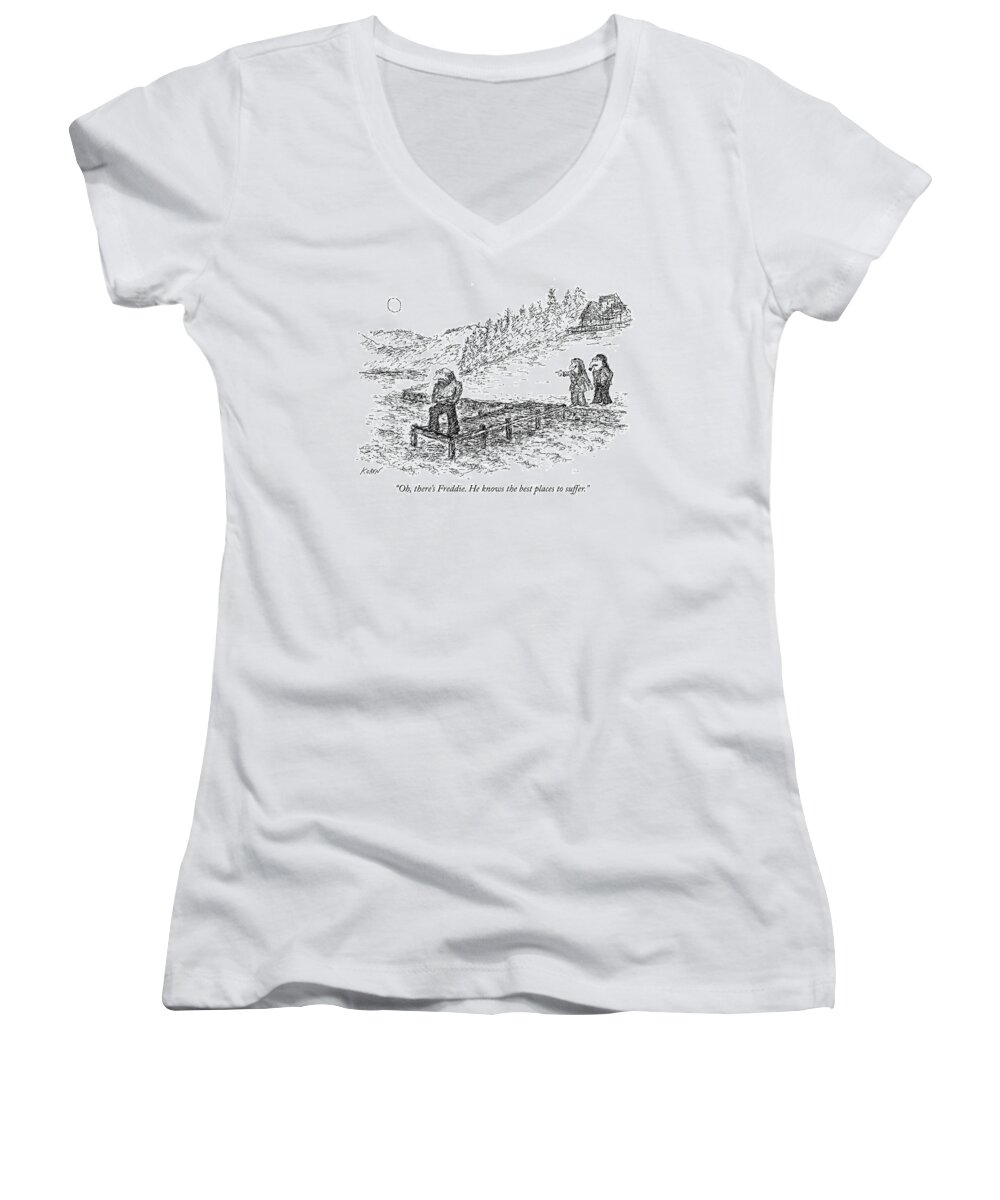 oh Women's V-Neck featuring the drawing The Best Places to Suffer by Edward Koren