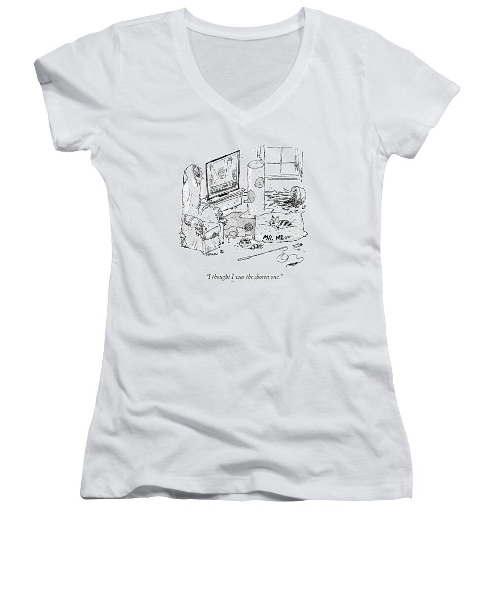 I Thought I Was The Chosen One. Women's V-Neck featuring the drawing The Chosen One by Tim Hamilton