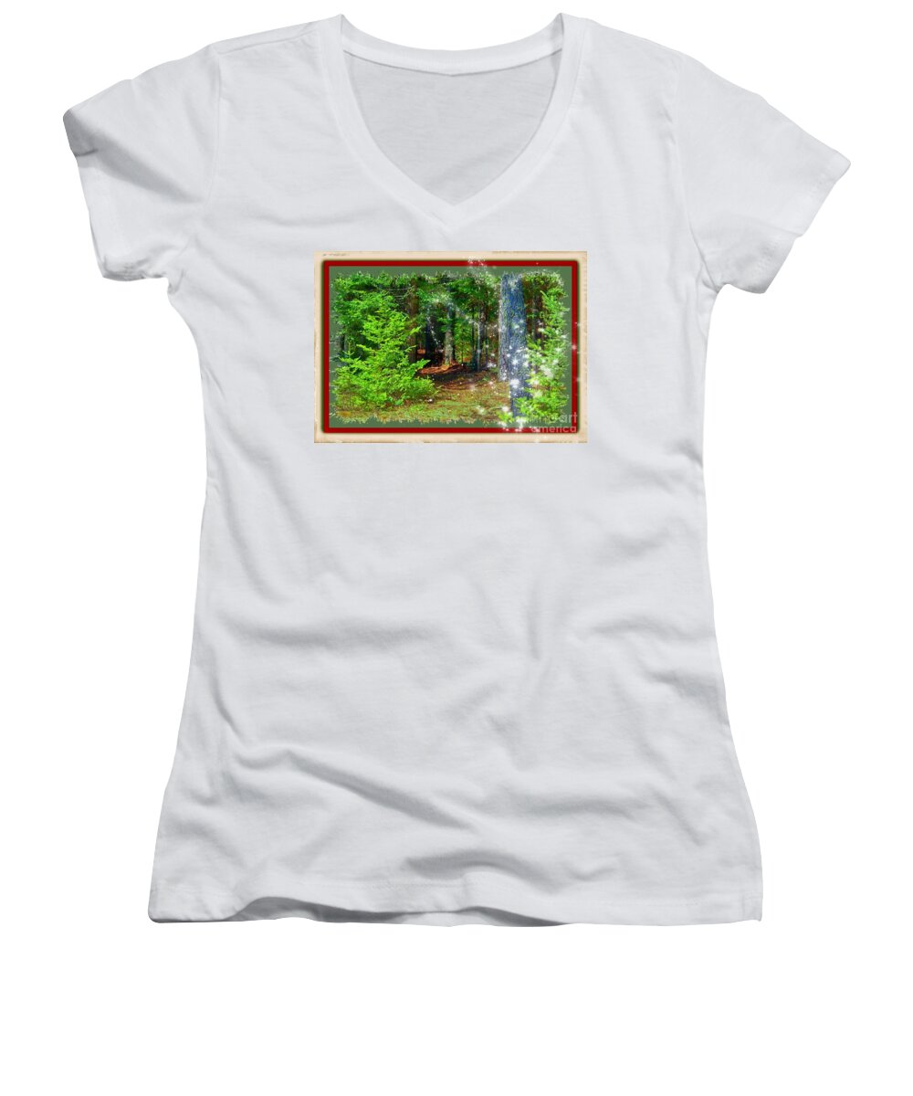 Woods Women's V-Neck featuring the photograph The Enchanted Forest by Shirley Moravec
