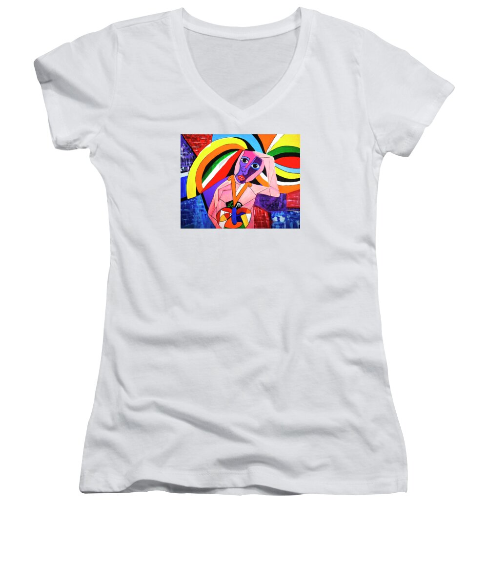 Love Women's V-Neck featuring the painting Thinking of Peace by Jose Rojas