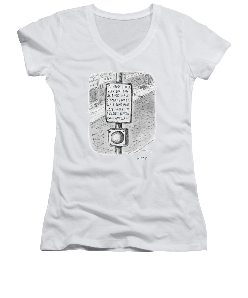 Cross Women's V-Neck featuring the drawing To Cross Street by Roz Chast