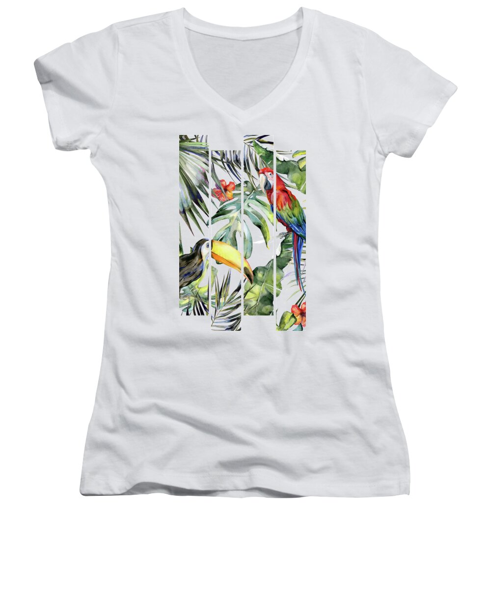 Tropical Women's V-Neck featuring the painting Tropical Jungle by Magic Dreams