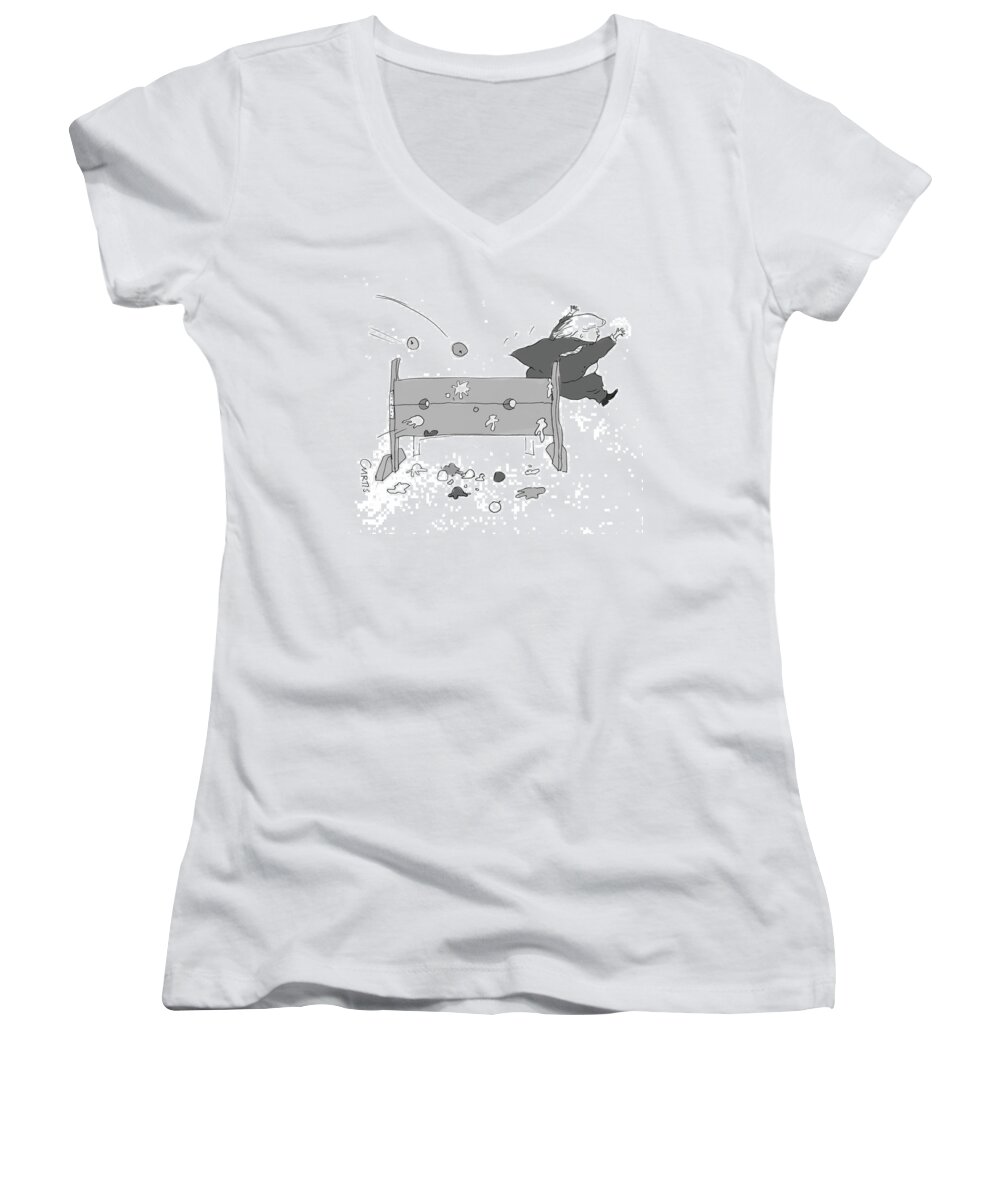 Captionless Women's V-Neck featuring the drawing Trump Fleeing by Kate Curtis