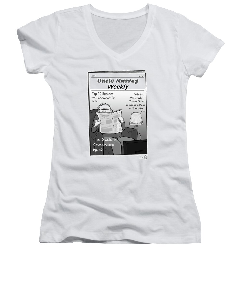  Uncle Murray Weekly Women's V-Neck featuring the drawing Uncle Murray Weekly by Ellis Rosen