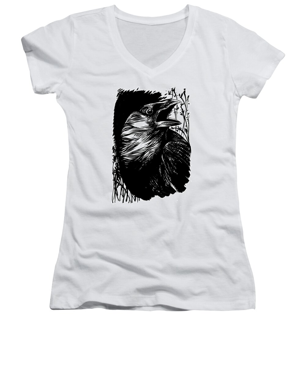 Eagle Women's V-Neck featuring the drawing Wild #2 by Enrique Zaldivar