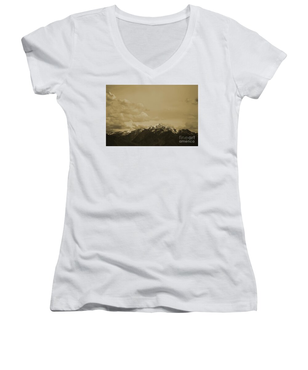 Mountain Women's V-Neck featuring the photograph Utah Mountain in Sepia by Colleen Cornelius