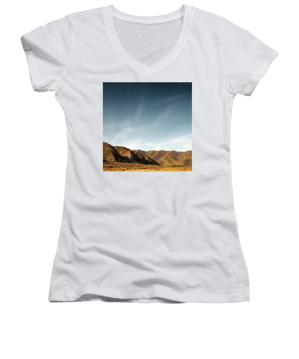New Zealand Women's V-Neck featuring the photograph Wainui Hills Squared by Joseph Westrupp