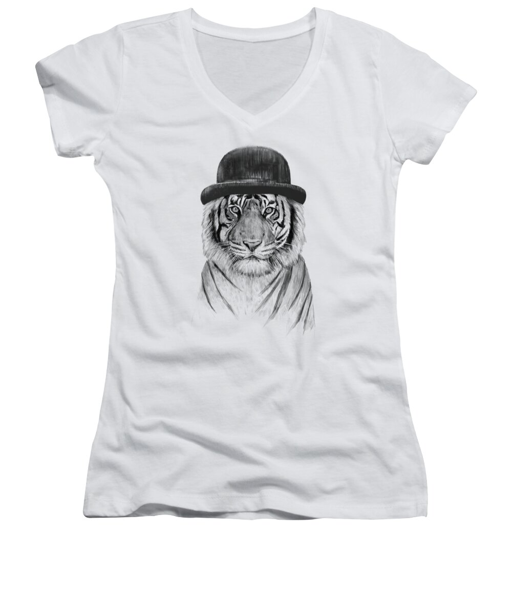Tiger Women's V-Neck featuring the drawing Welcome to the jungle by Balazs Solti