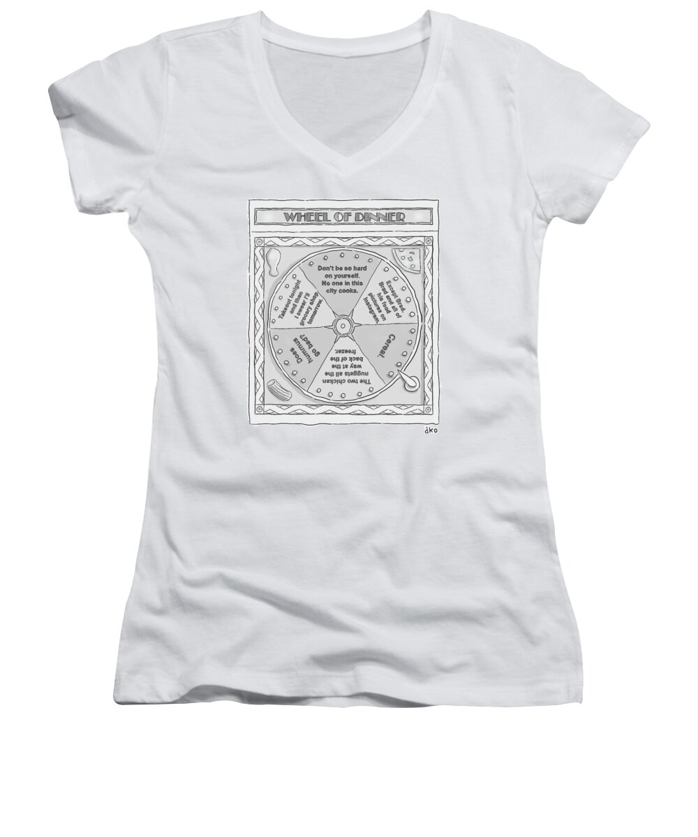 Wheel Of Dinner Women's V-Neck featuring the drawing Wheel of Dinner by David Ostow