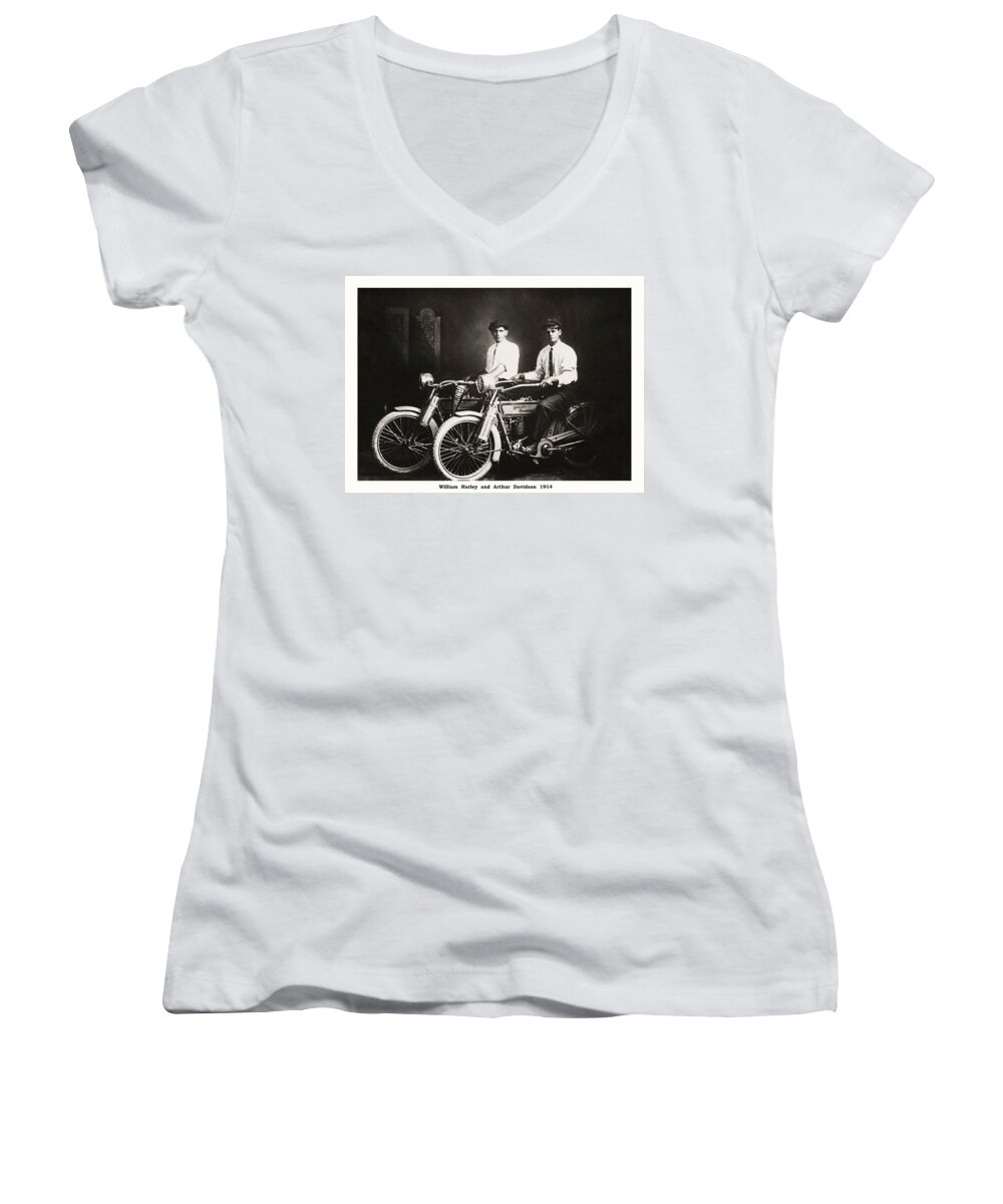 William Women's V-Neck featuring the photograph William Harley and Arthur Davidson 1914 by Bill Cannon