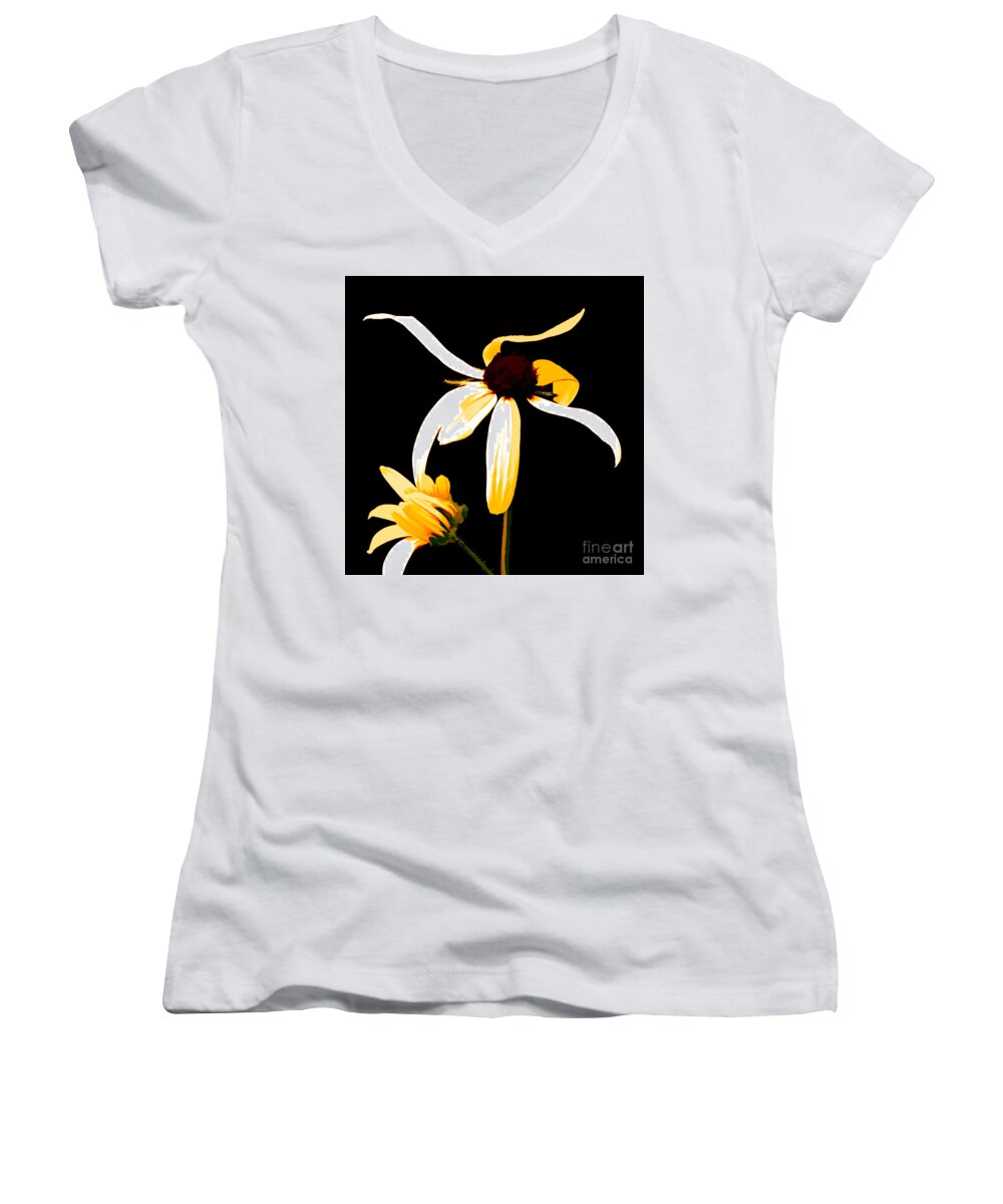 Black-eyed Susans Women's V-Neck featuring the photograph Mother and Child Dance of Joy by Anita Pollak