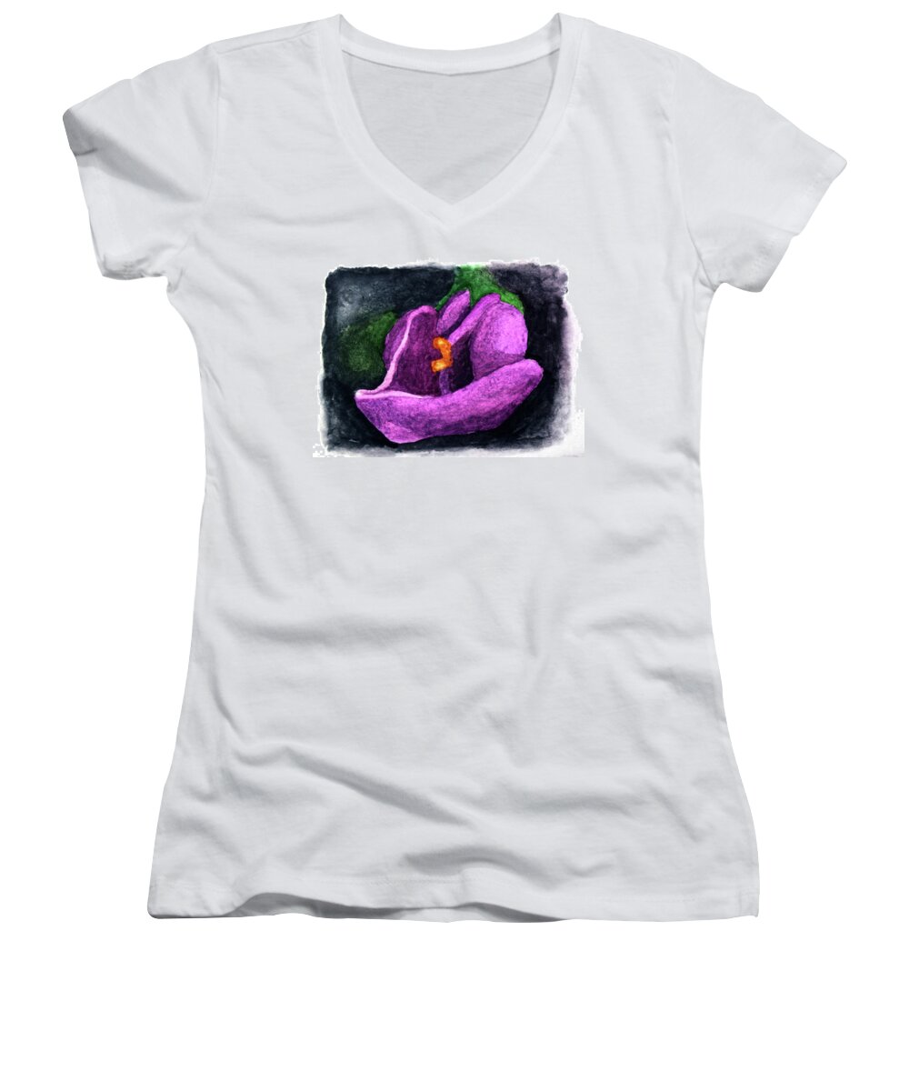 Nature. Flowers Women's V-Neck featuring the painting Wisteria Bud Up Close II by Robert Morin