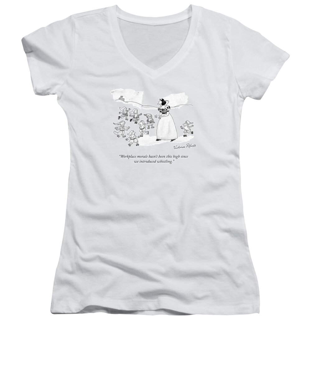 Cctk Women's V-Neck featuring the drawing Workplace Morale by Victoria Roberts