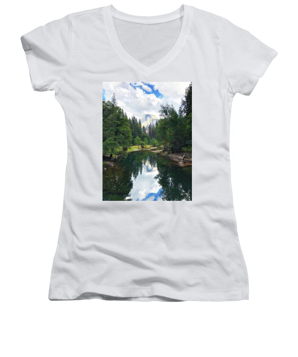 Skyline Women's V-Neck featuring the photograph Yosemite classical view by Silvia Marcoschamer