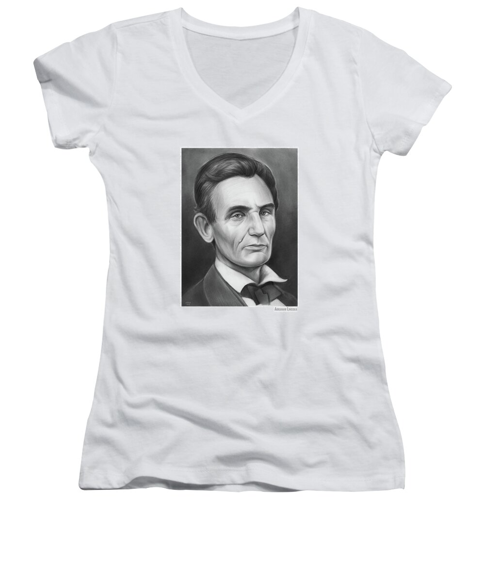 Abraham Lincoln Women's V-Neck featuring the drawing Young Lincoln Lawyer by Greg Joens