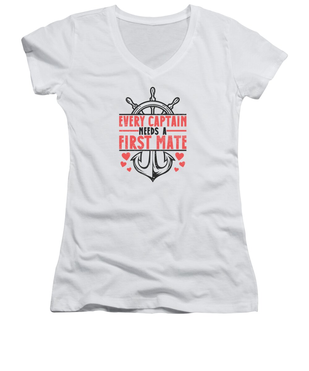 Boat Women's V-Neck featuring the digital art Boat Owner Boating Sailing First Mate Captain Pontoon #1 by Toms Tee Store