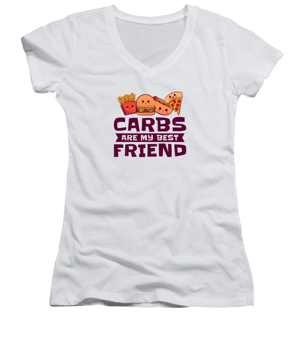 Carbs Women's V-Neck featuring the digital art Carbs Best Friend Fast Food Health Foodie Friendship #2 by Toms Tee Store