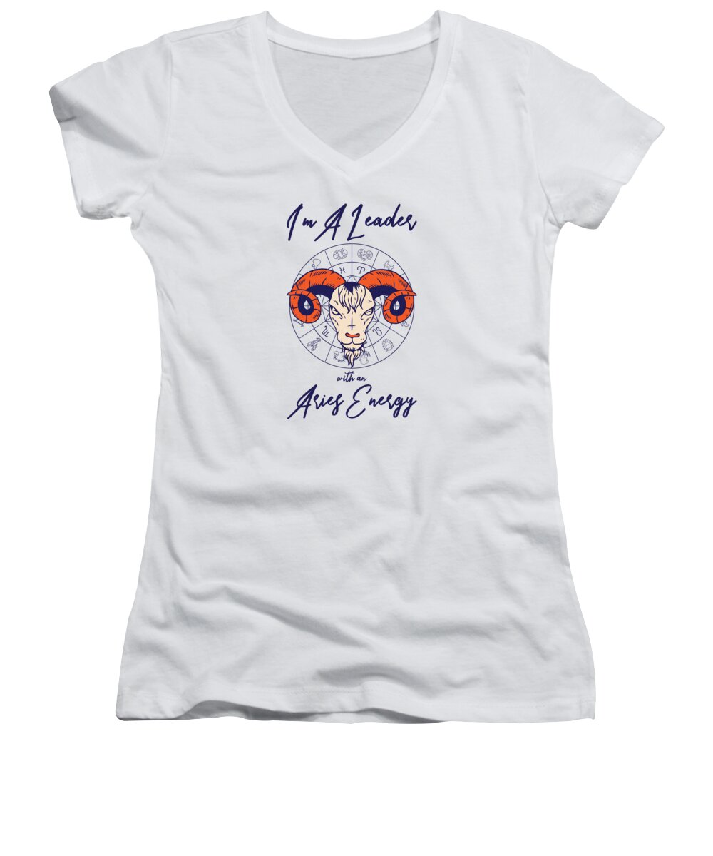 Aries Energy Women's V-Neck featuring the digital art Aries Energy Astrology Leadership Astrology Fan #3 by Toms Tee Store