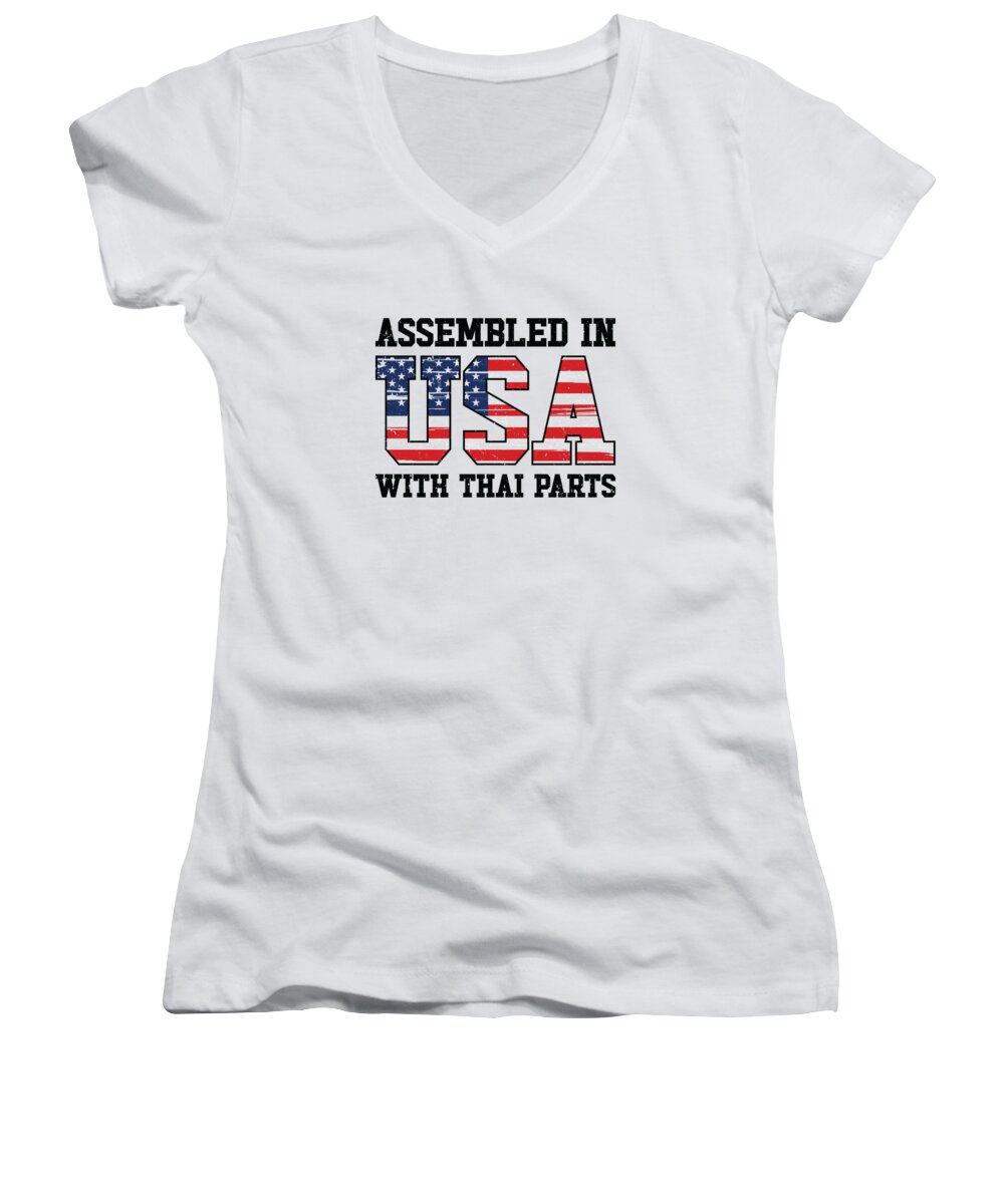 Thailand Women's V-Neck featuring the digital art Born Thai Thailand American USA Citizenship #3 by Toms Tee Store