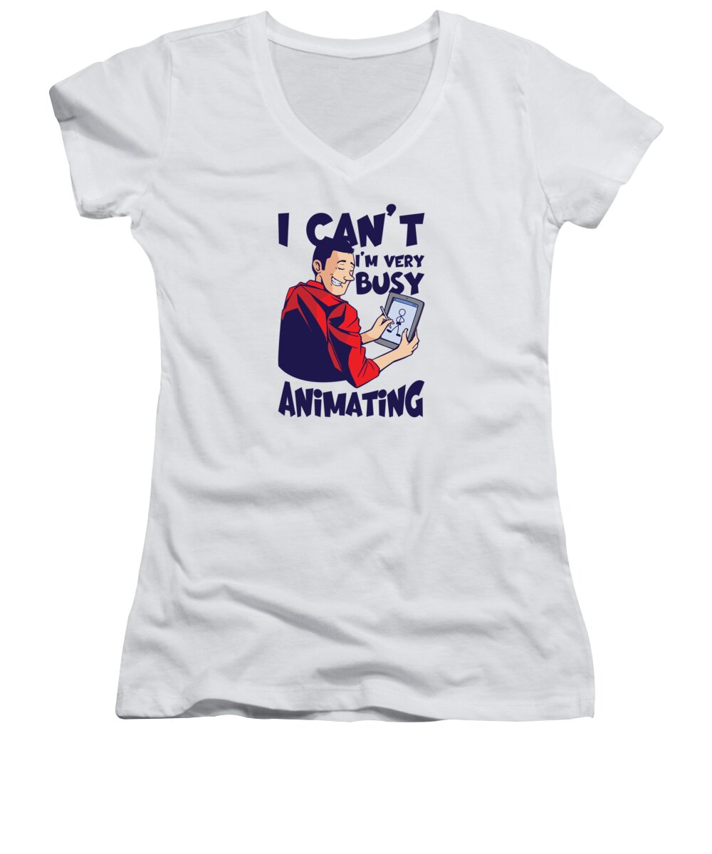 Busy Women's V-Neck featuring the digital art Busy Animator Motion Graphics Animation Cartoonist #4 by Toms Tee Store