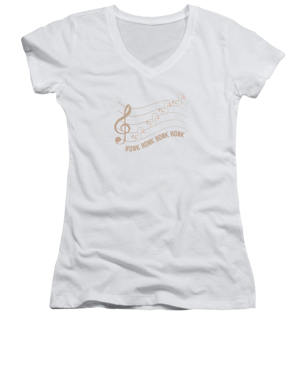 Goose Women's V-Neck featuring the digital art Goose Music Bird Musician Goose Lover #4 by Toms Tee Store
