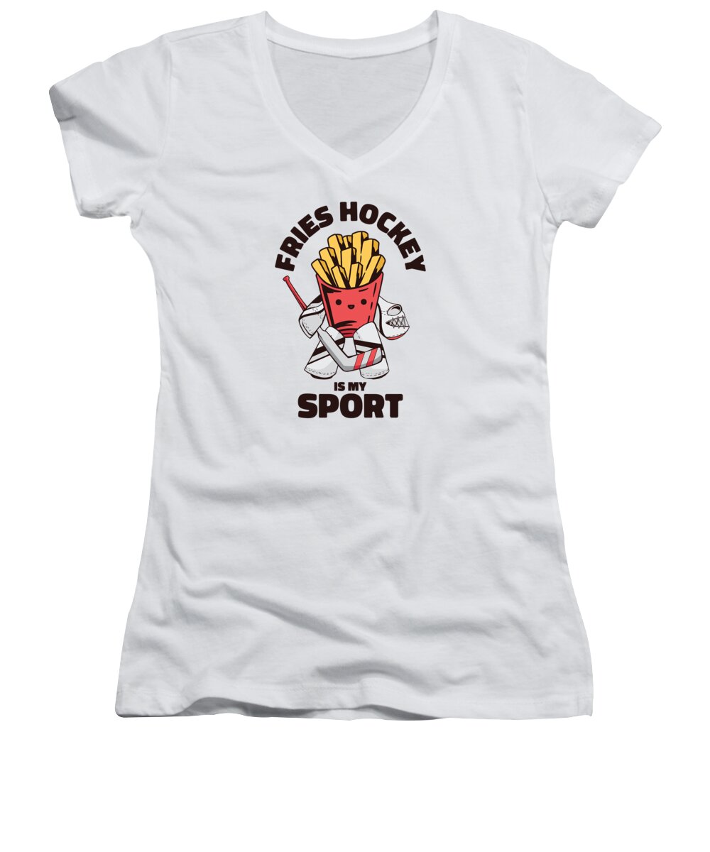 Ice Women's V-Neck featuring the digital art Ice Hockey Sporty Playing Fries Lover #4 by Toms Tee Store