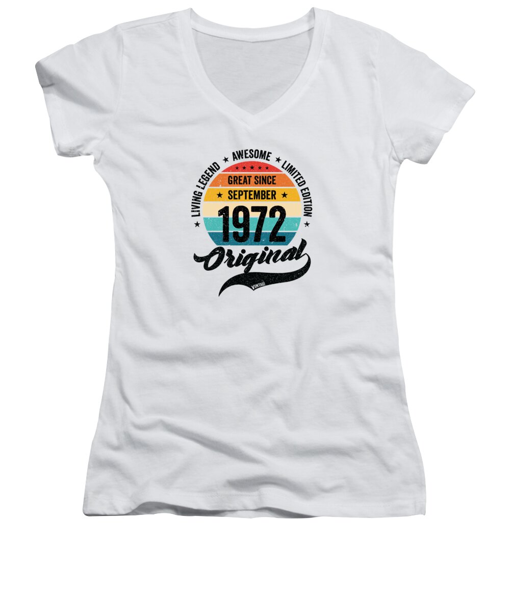 50th Bday Women's V-Neck featuring the digital art Retro 50 Years September 1972 Birthday Vintage Bday Classic #4 by Toms Tee Store