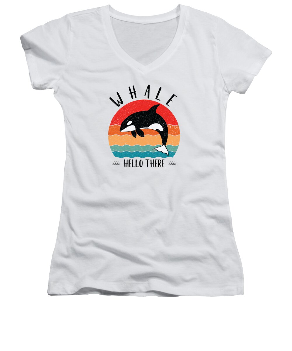 Marine Biologists Women's V-Neck featuring the digital art Whale Hello There Orca Marine Biologist #4 by Toms Tee Store
