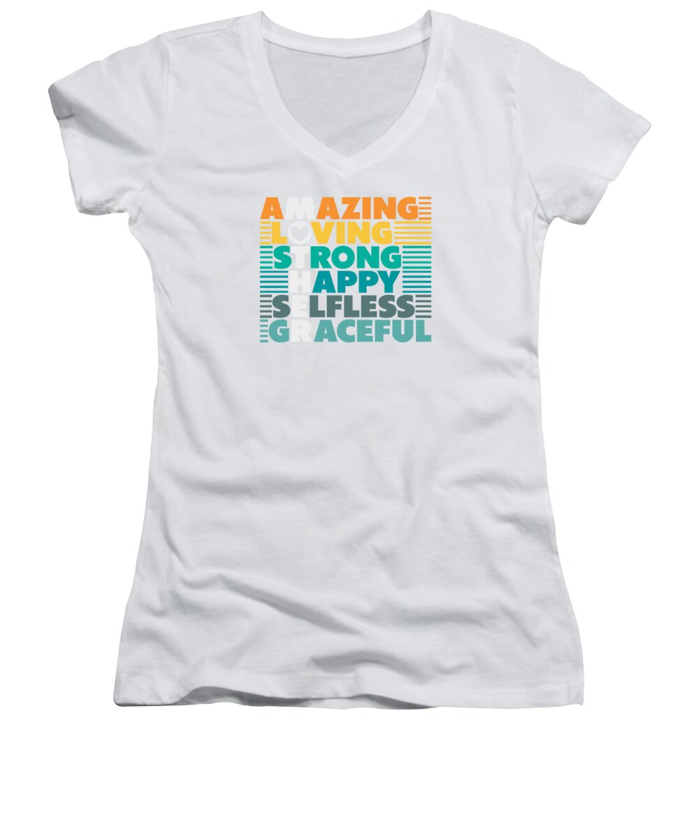 Mothers Day Women's V-Neck featuring the digital art Amazing Loving Mother Mothers Day Grandmother #5 by Toms Tee Store