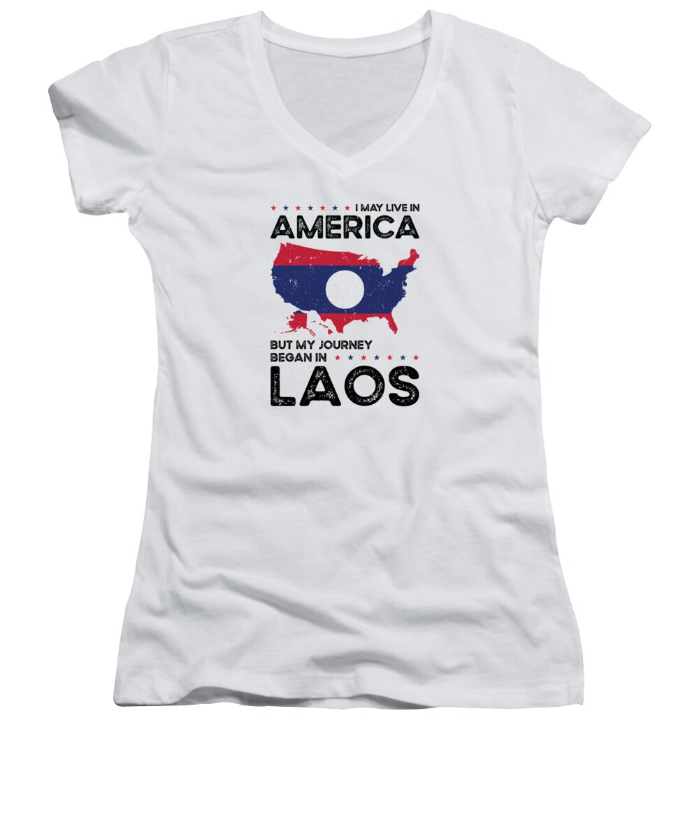 Laos Women's V-Neck featuring the digital art Born Laotian Laos American USA Citizenship #8 by Toms Tee Store