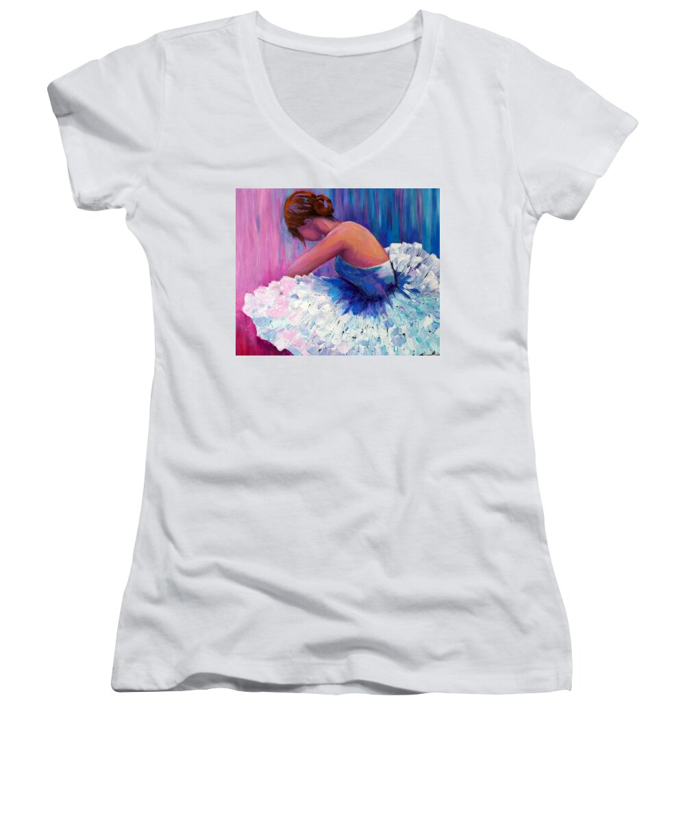 Ballet Women's V-Neck featuring the painting A Ballerina in Repose by Rosie Sherman