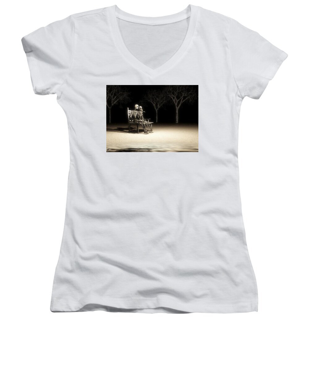 Dreams Women's V-Neck featuring the digital art Alone In The Park by John Alexander