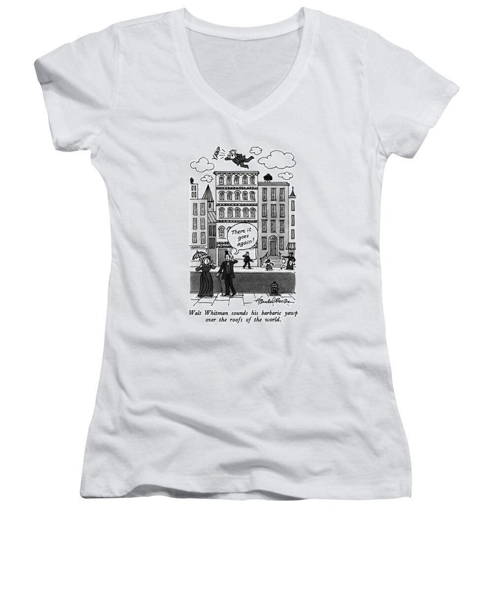 Captionless Women's V-Neck featuring the drawing alt Whitman Sounds His Barbaric Yawp by JB Handelsman