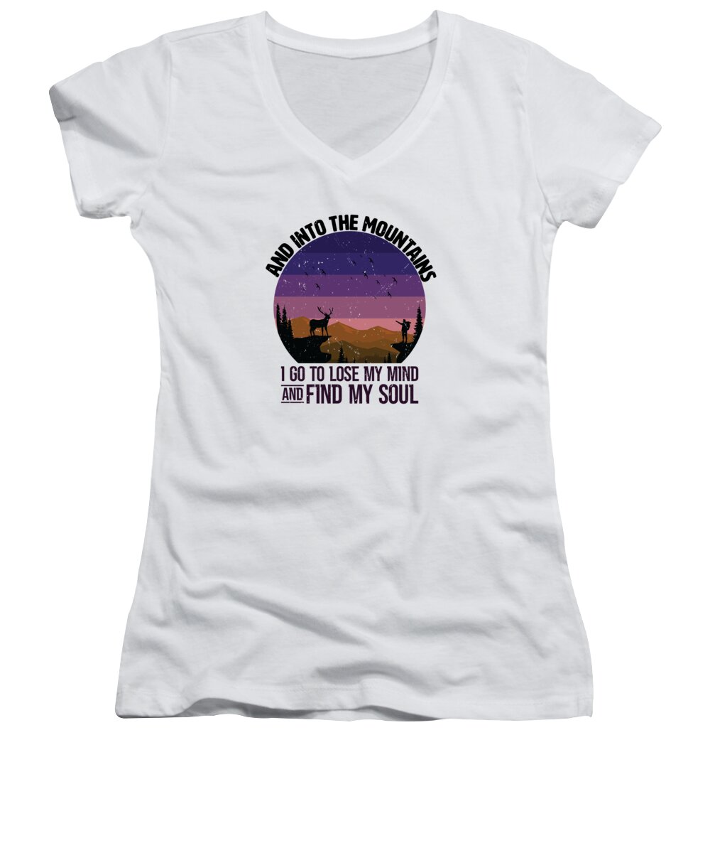 Hiking Women's V-Neck featuring the digital art And Into The Mountain Mountaineer Nature Hiking Hiker by Toms Tee Store