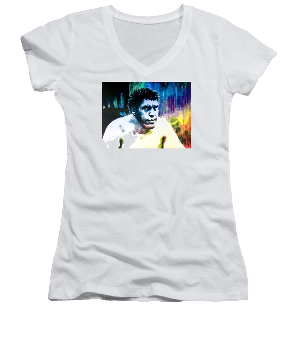 Andre The Giant Women's V-Neck featuring the painting Andre The Giant by Joel Tesch