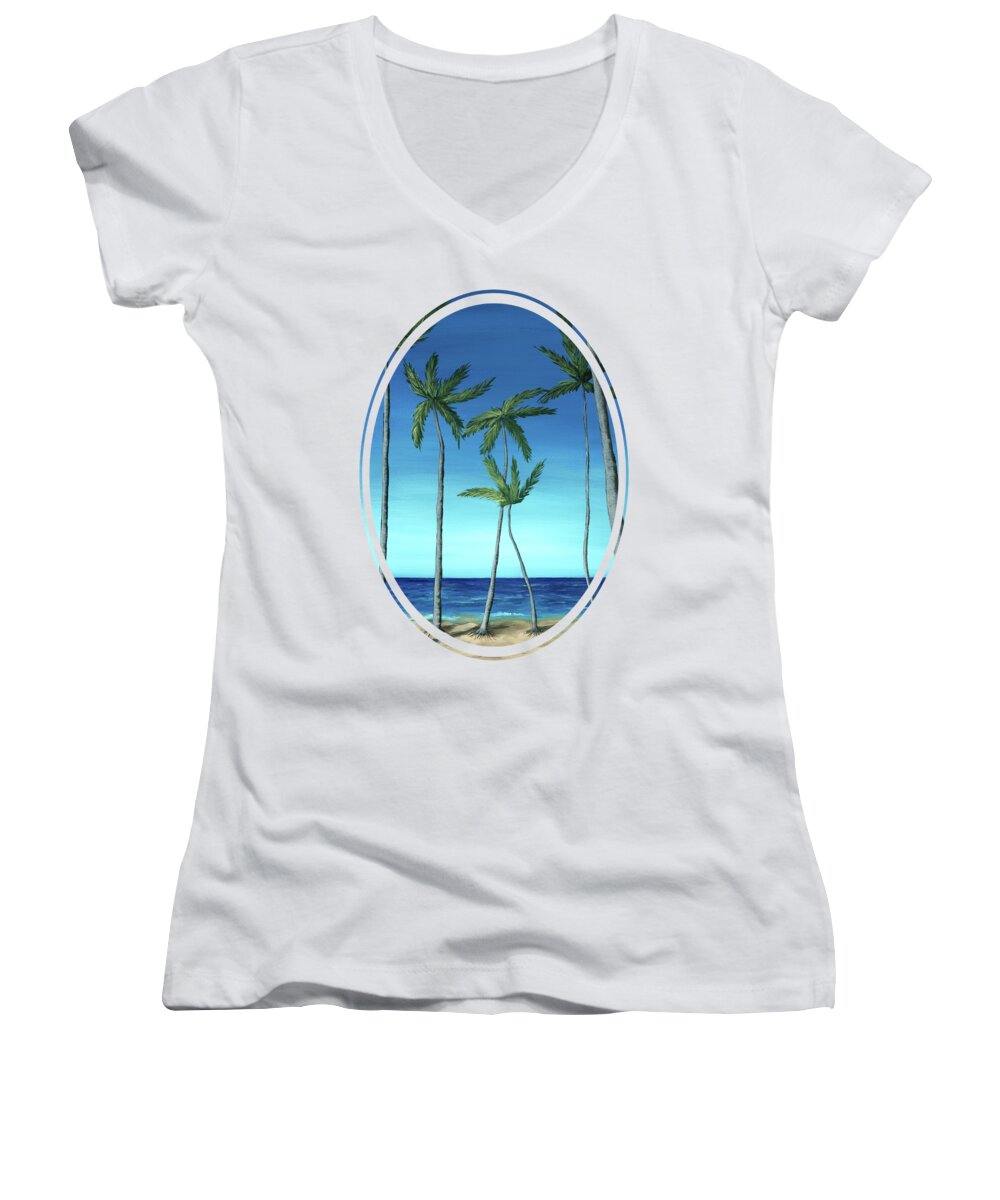 Palm Women's V-Neck featuring the painting Palm Trees on Blue by Anastasiya Malakhova