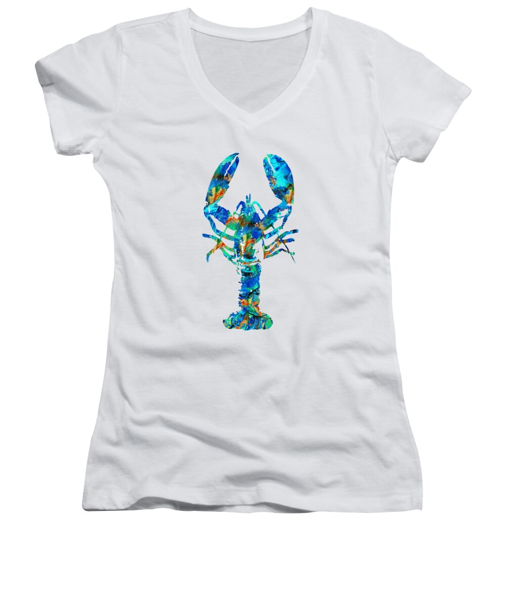 Lobster Women's V-Neck featuring the painting Blue Lobster Art by Sharon Cummings by Sharon Cummings