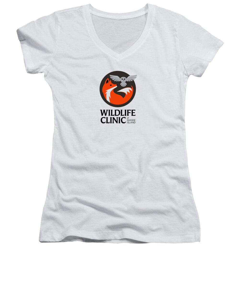 Wildlife Clinic Of Rhode Island Women's V-Neck featuring the digital art Logo with black text by Wildlife Clinic of Rhode Island