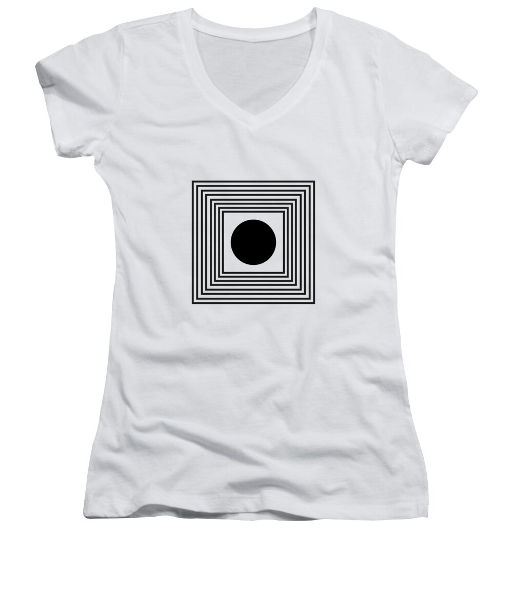 Abstract Women's V-Neck featuring the mixed media Black And White Minimalist Abstract Geometric Art by Modern Abstract