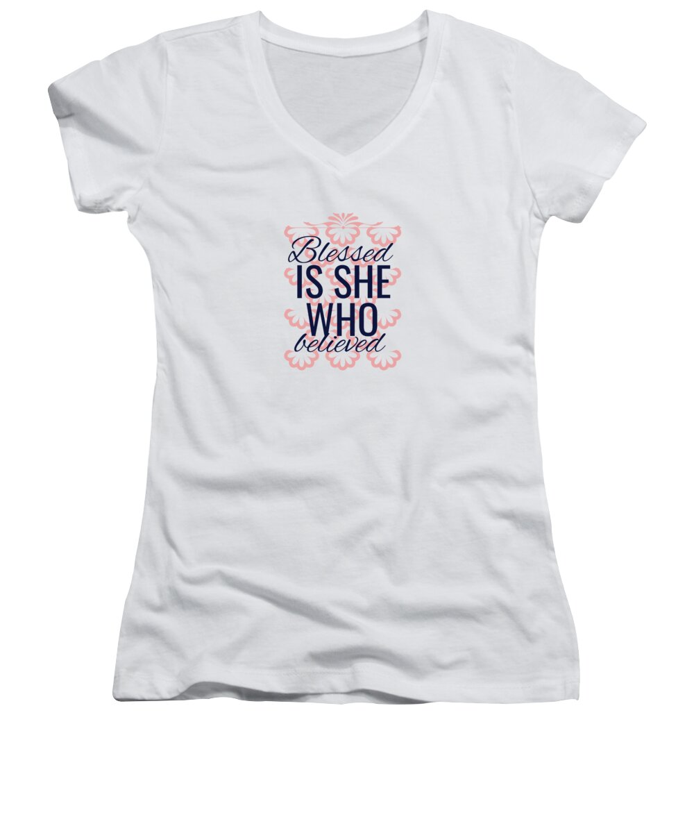 Jesus Christ Women's V-Neck featuring the digital art Blessed Is She Who Believed by Jacob Zelazny