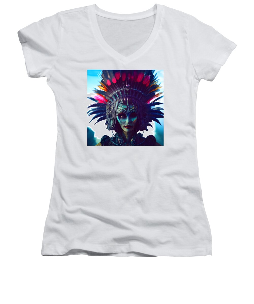 Giger Women's V-Neck featuring the digital art Carneval Queen Of The Aliens 2 by Otto Rapp