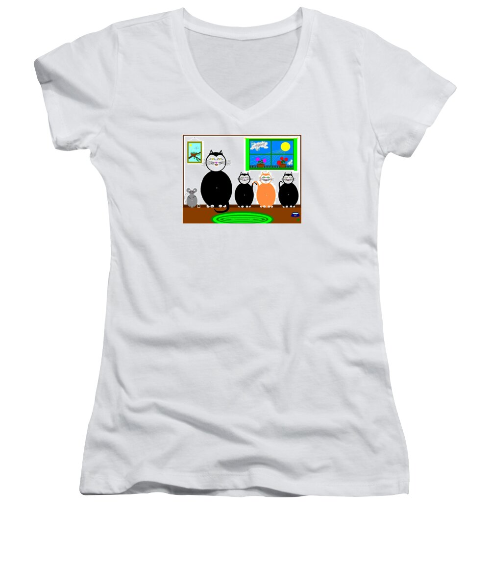 Cats Women's V-Neck featuring the digital art Cat And Mouse Family by Will Borden