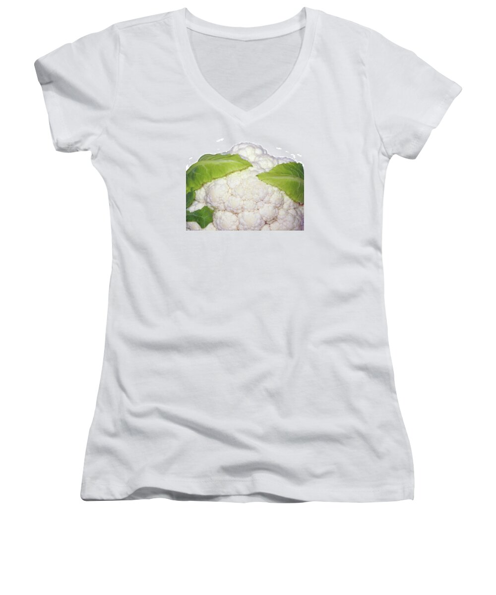 Vegetable Women's V-Neck featuring the photograph Cauliflower and Leaves by Nikolyn McDonald