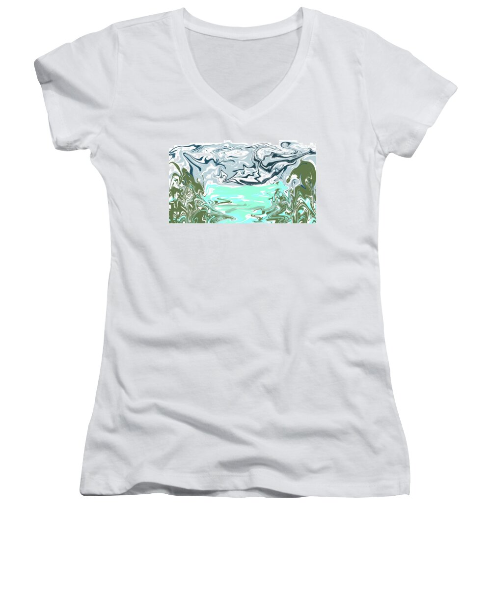 Landscape Women's V-Neck featuring the painting Cherished views by Trilby Cole